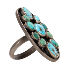Bague à motifs en turquoise naturelle et argent sterling