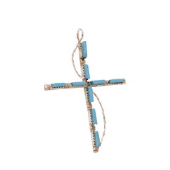Ciondolo a croce in turchese Zuni e argento sterling