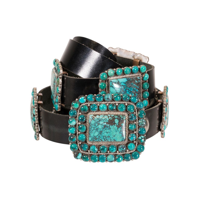 Native American Concho Charm Pendant Turquoise Sterling