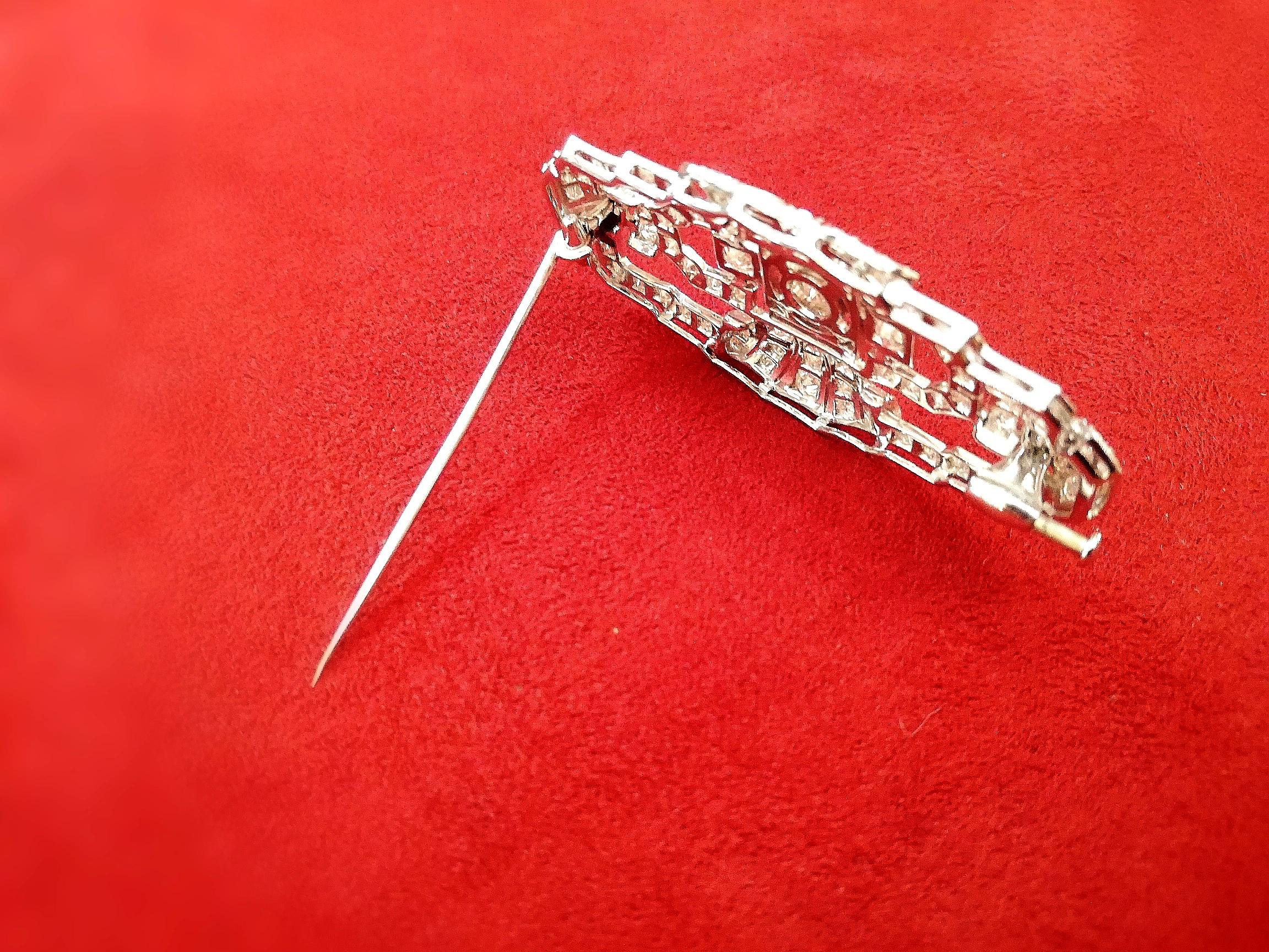 Italian Art Deco Diamond White Gold Brooch For Sale 4