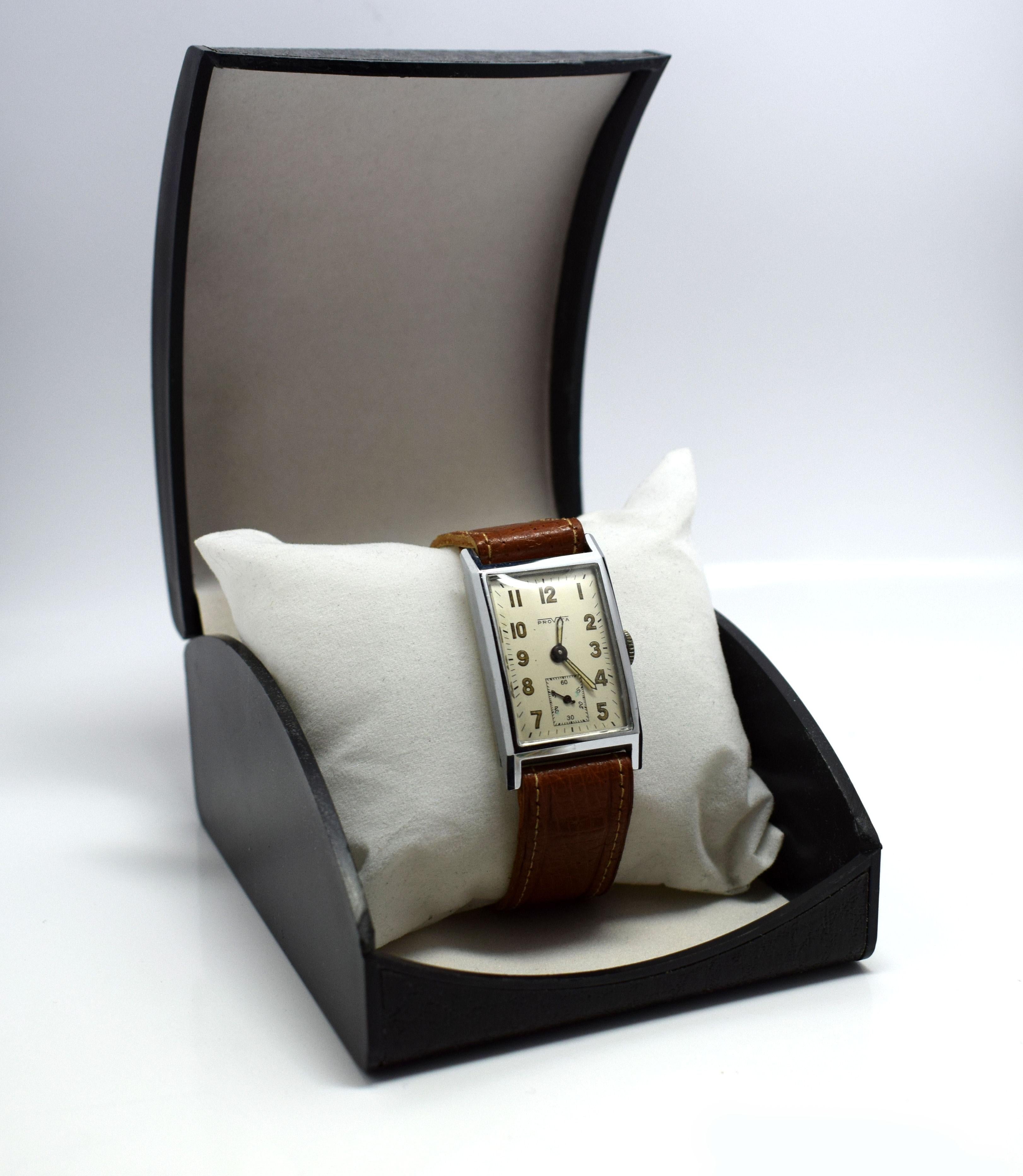 Art Deco Tank Style Gents Wristwatch by Provita In Excellent Condition In Westward ho, GB