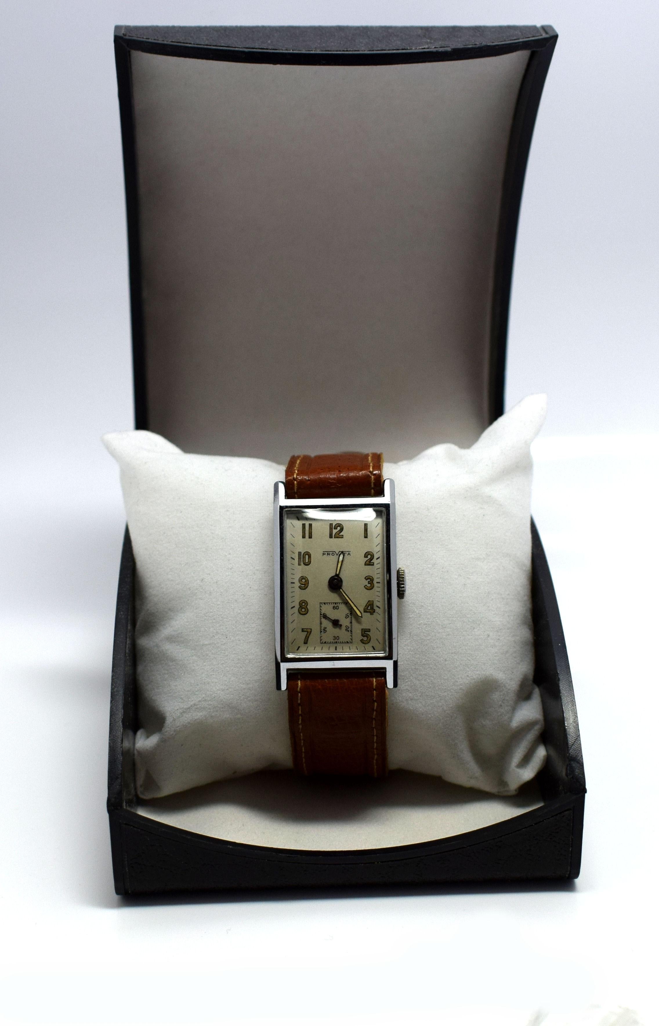 Men's Art Deco Tank Style Gents Wristwatch by Provita