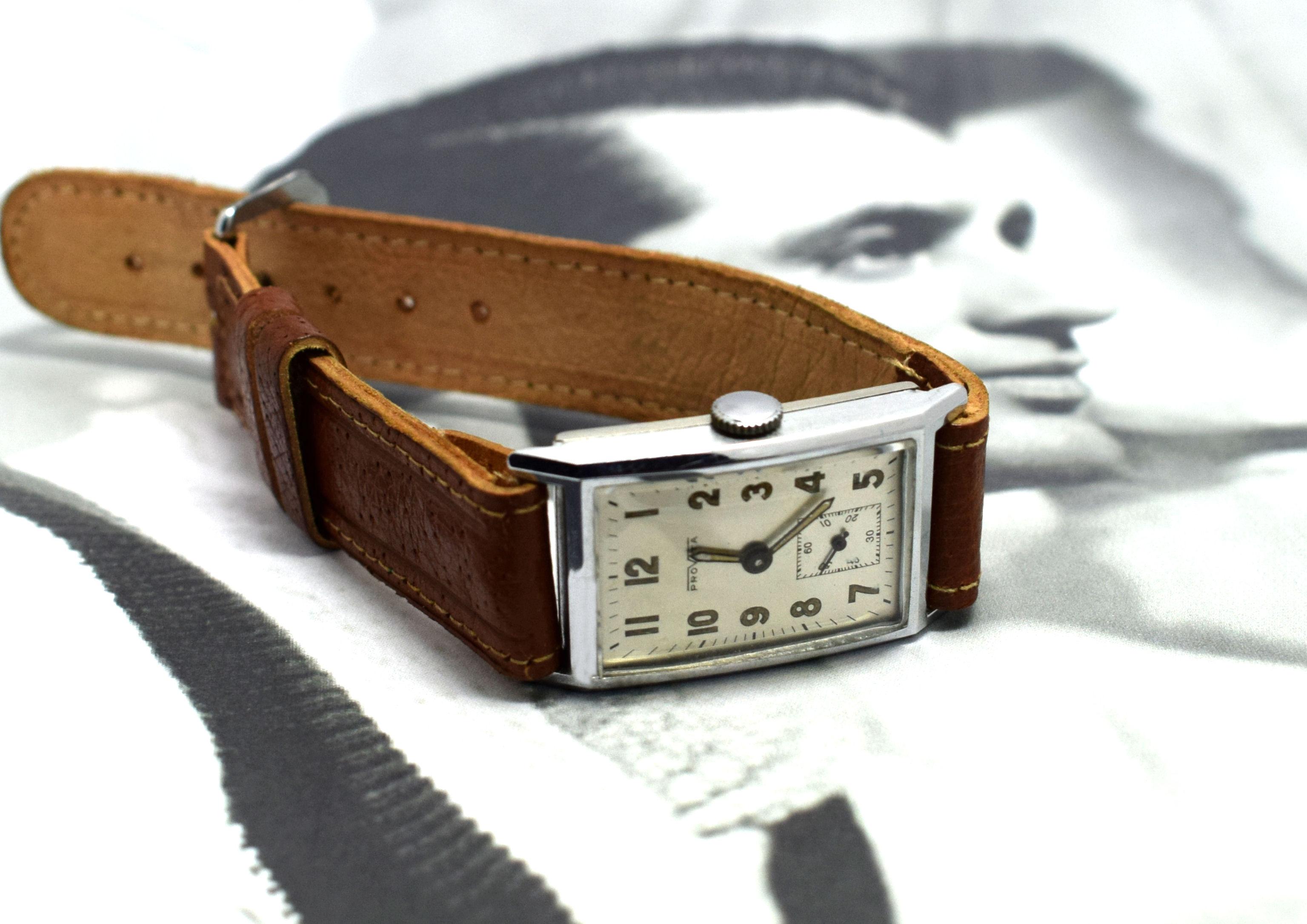 Art Deco Tank Style Gents Wristwatch by Provita 2