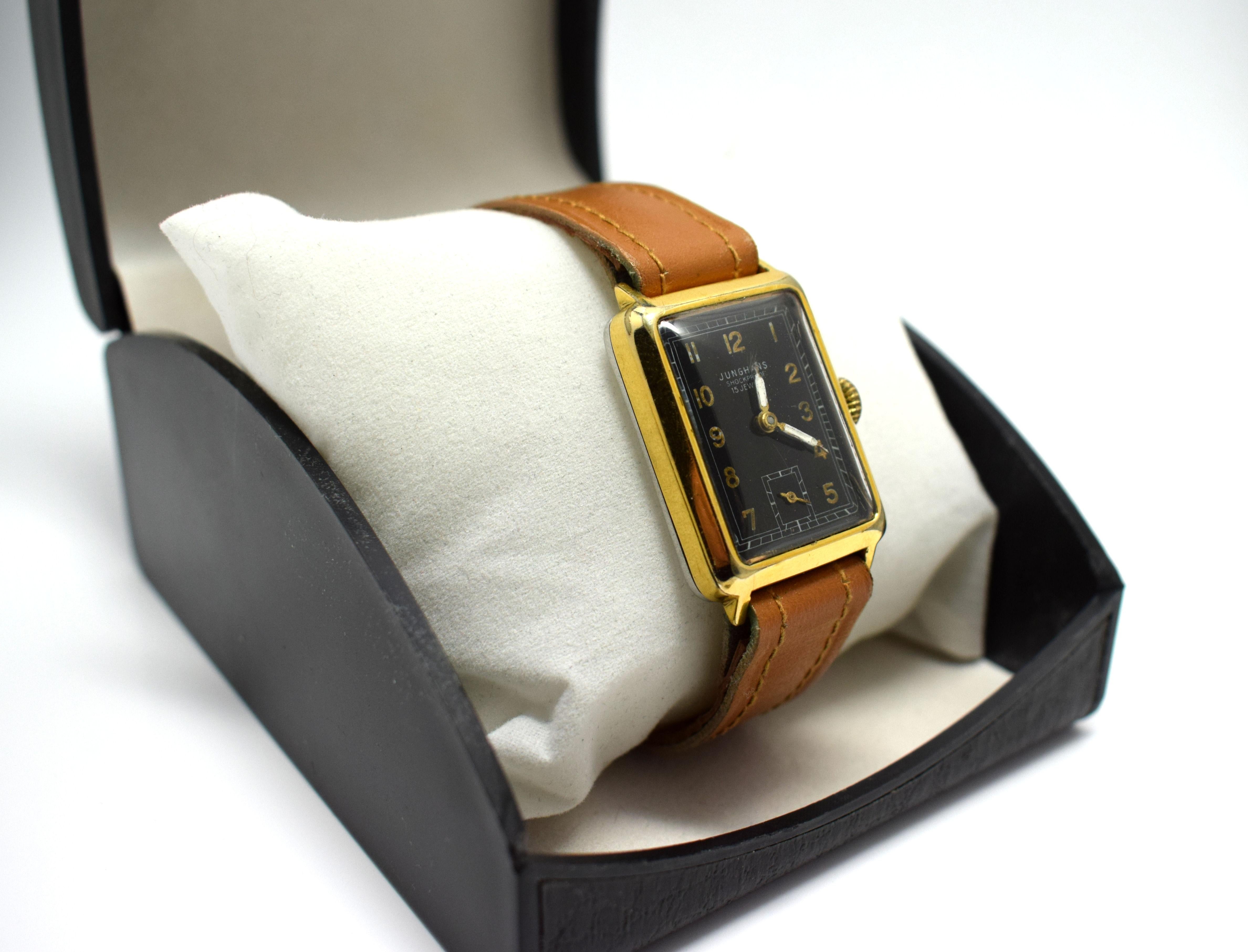 Art Deco 14 Karat Gold-Plated Gents Wristwatch by Junghans 1