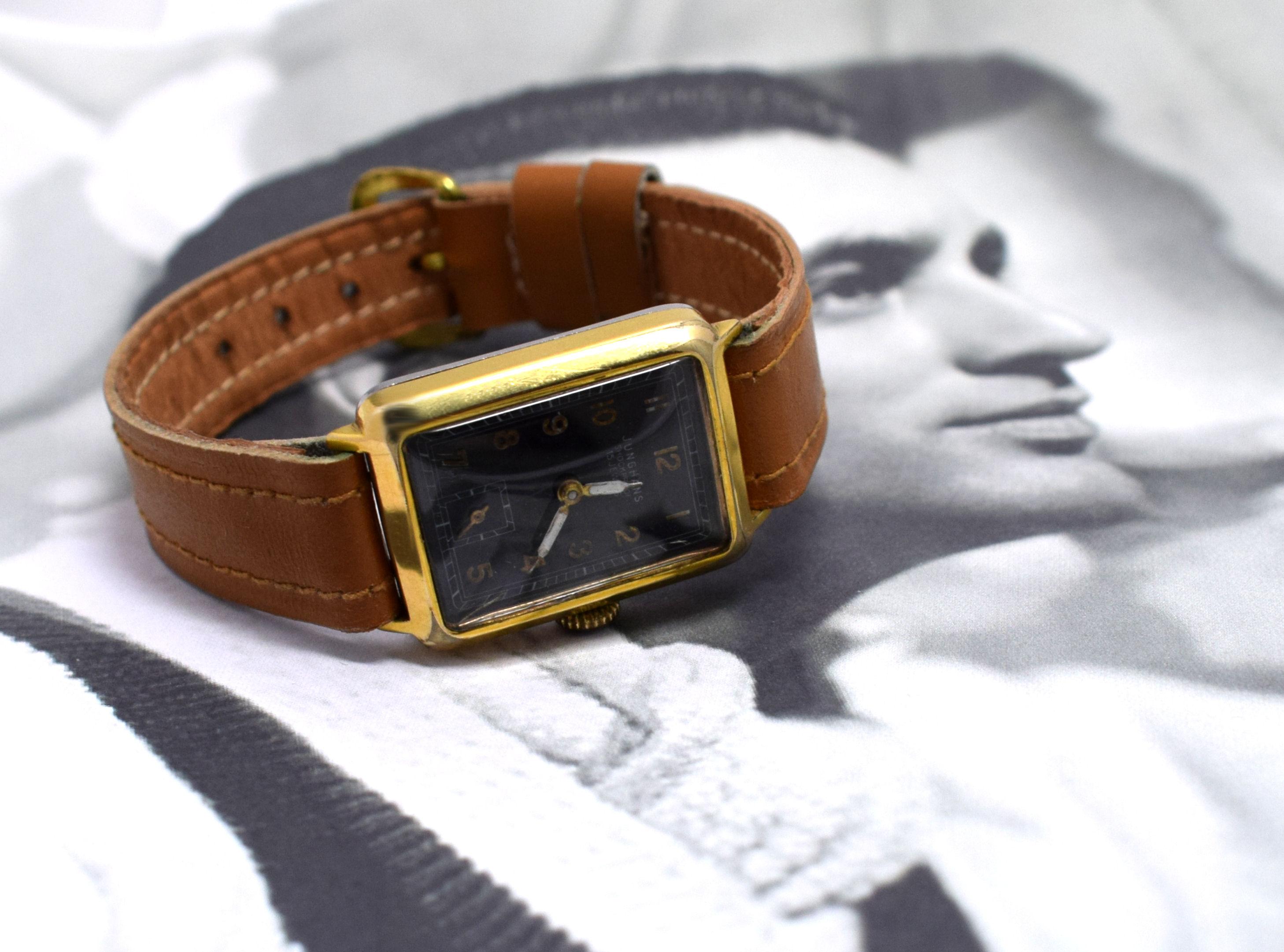 Art Deco 14 Karat Gold-Plated Gents Wristwatch by Junghans 2