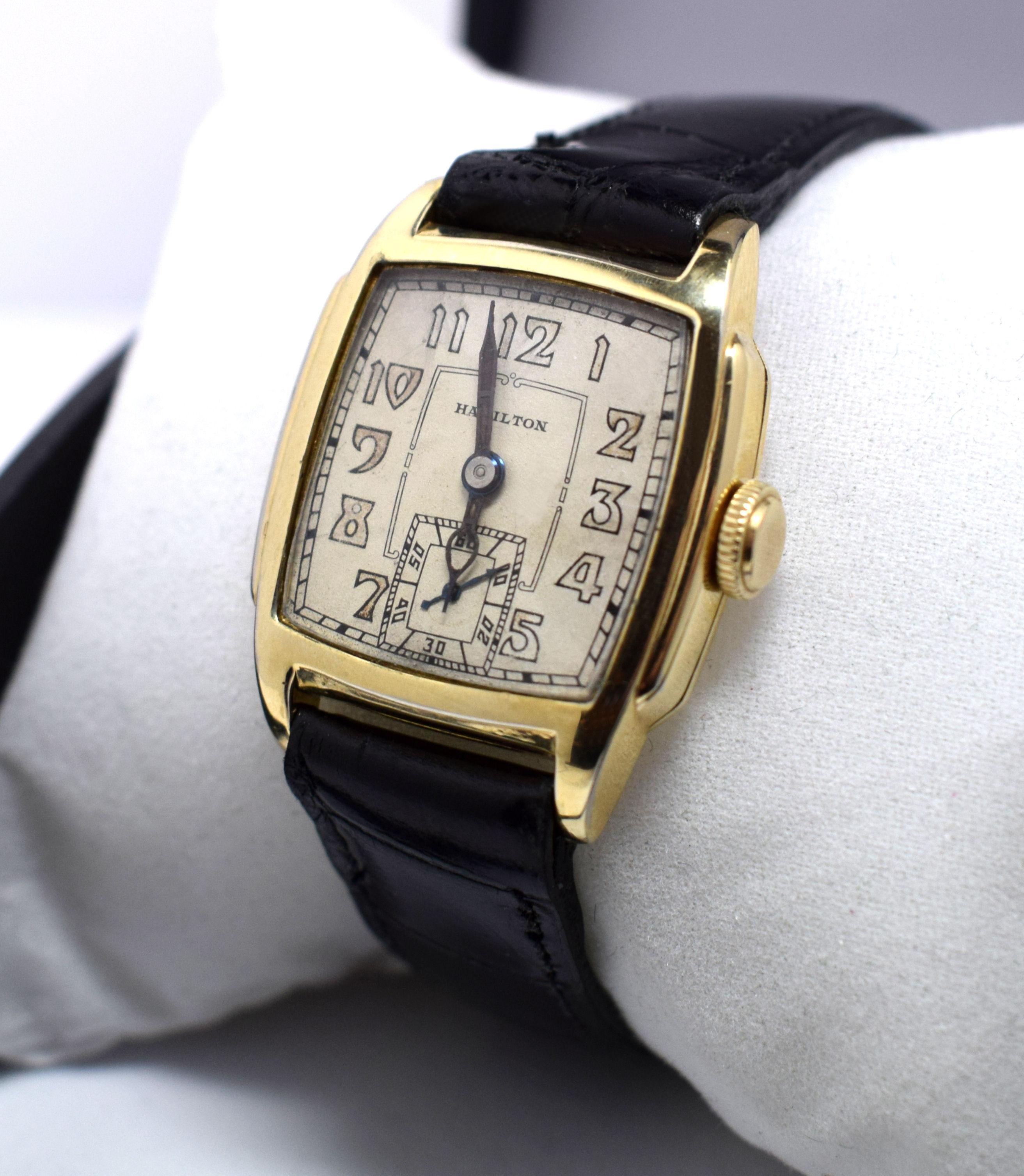 Men's Art Deco 14 Karat Gold Filled Gents Watch by Hamilton