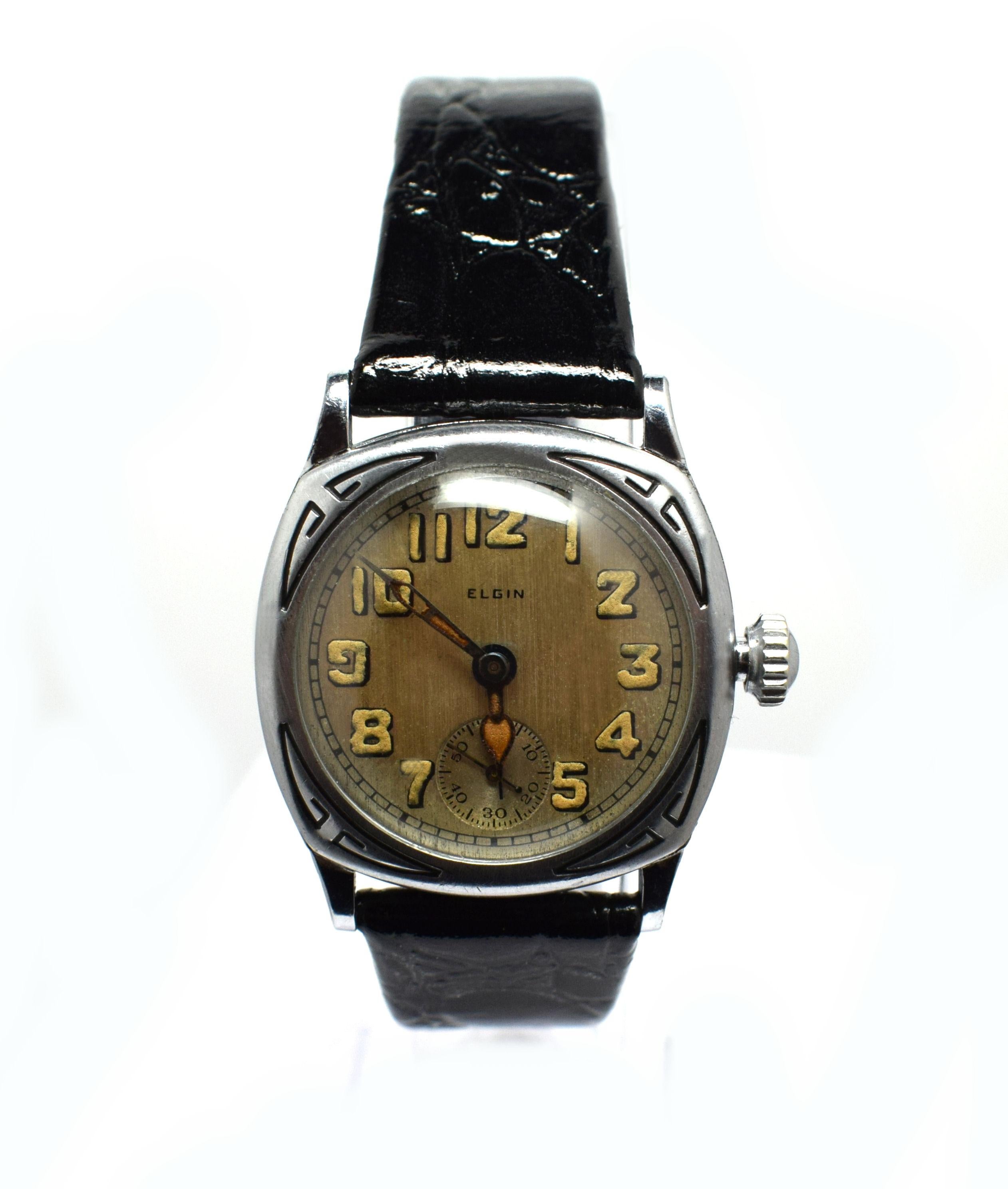 Stunning Art Deco White Gold Filled Gents Wristwatch by Elgin 1