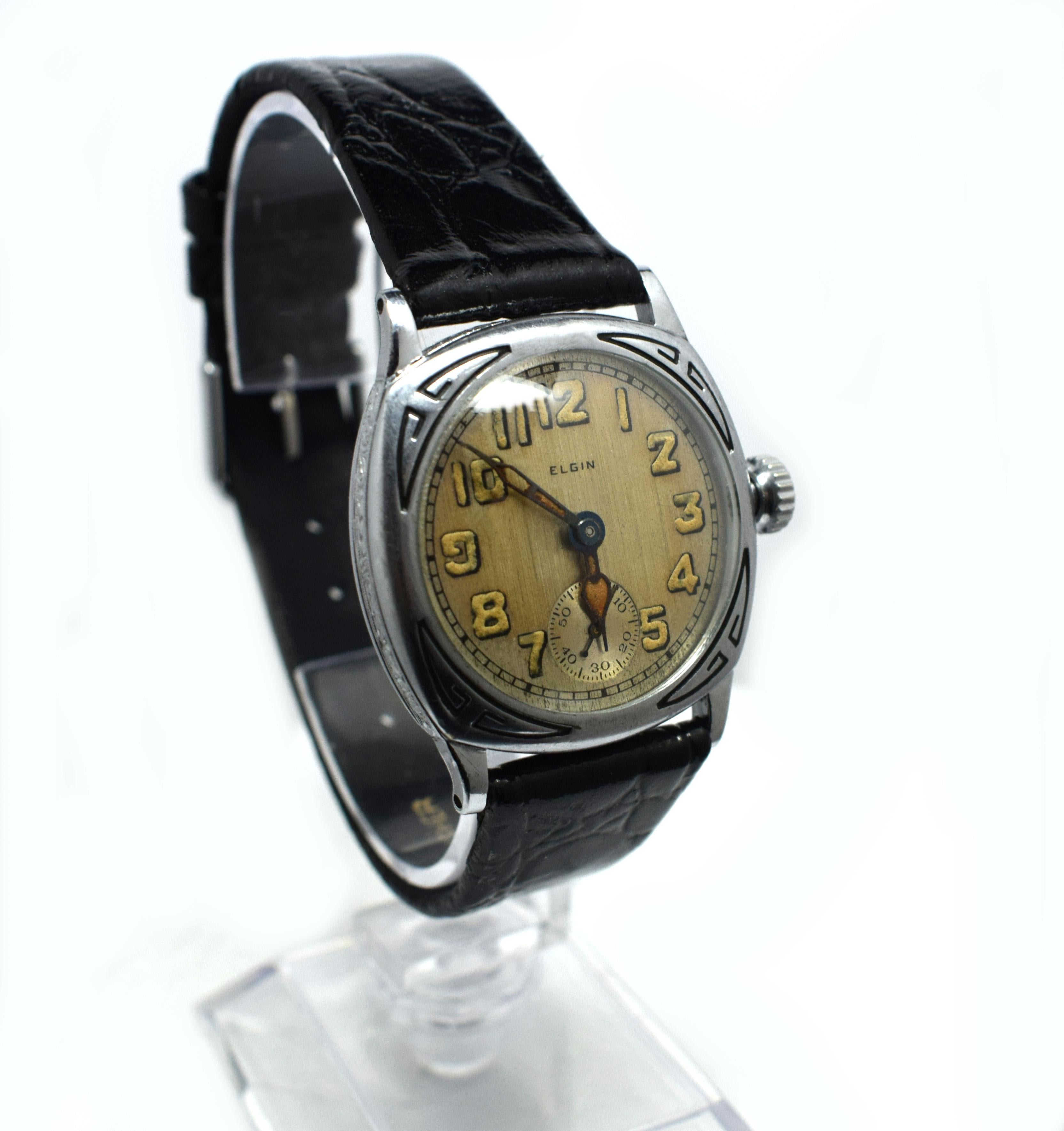 Stunning Art Deco White Gold Filled Gents Wristwatch by Elgin 2