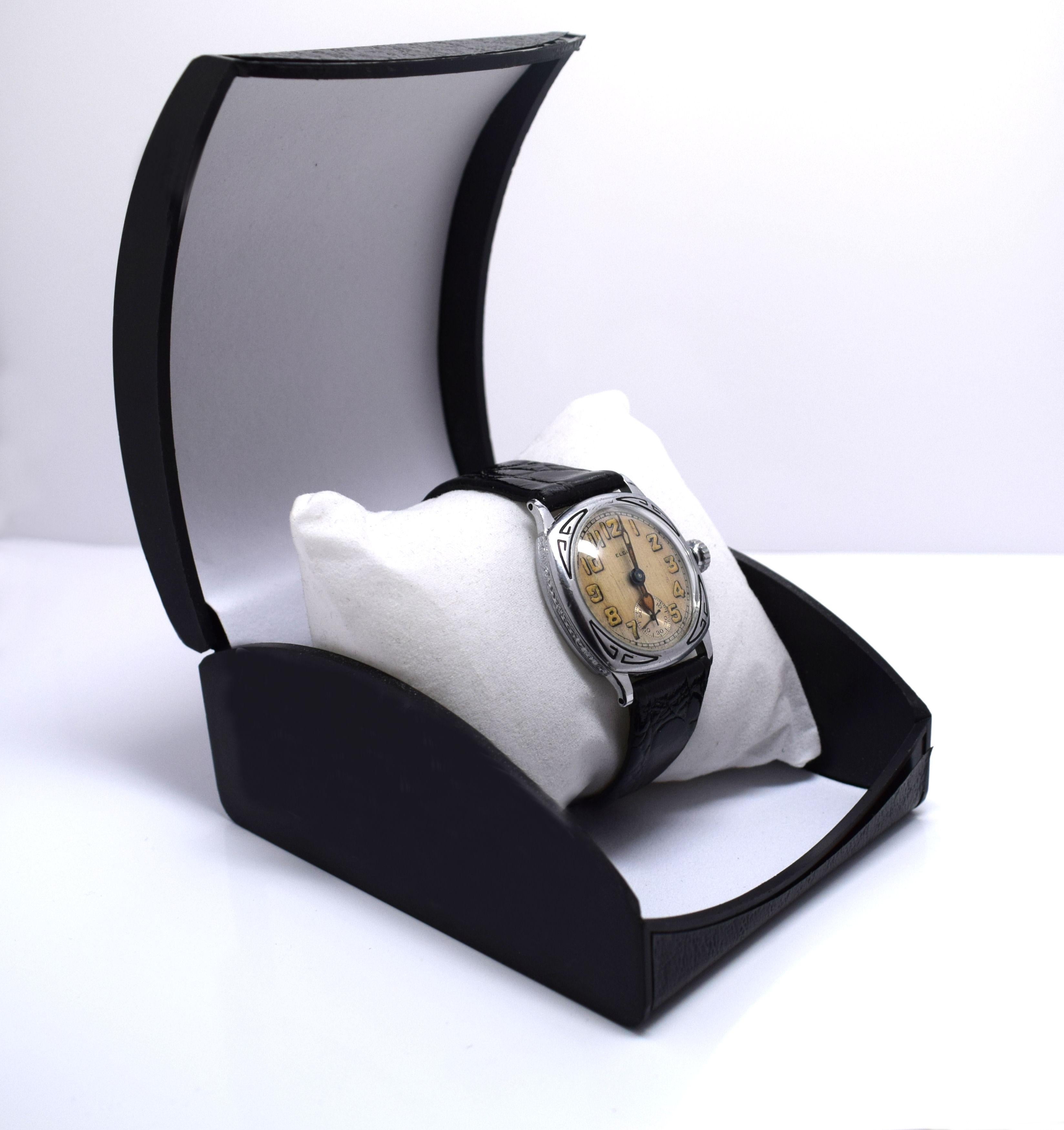 Stunning Art Deco White Gold Filled Gents Wristwatch by Elgin 3