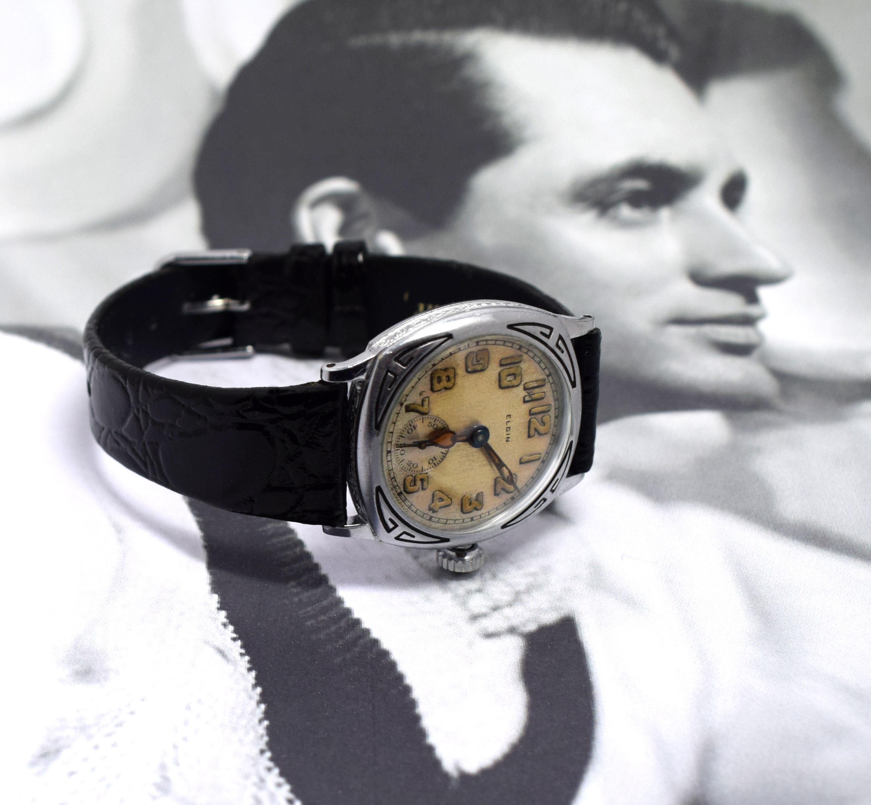 Stunning Art Deco White Gold Filled Gents Wristwatch by Elgin 4