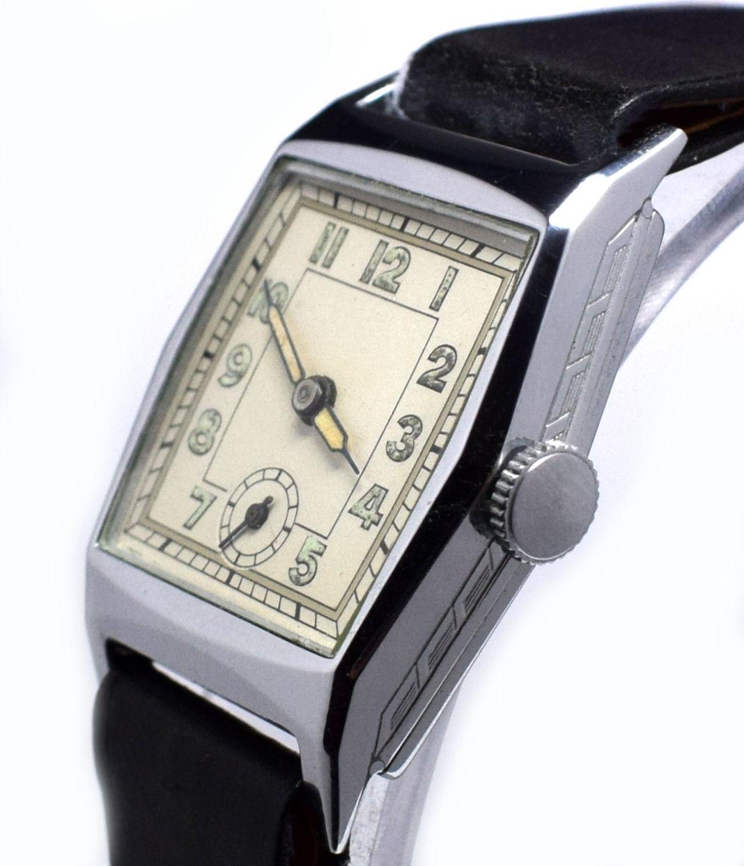 This is a golden opportunity to acquire a perfect condition Art Deco Gents wrist watch. This is what we call 'old new stock', that is to say it's of the period dating to the 1930's but has never been sold, marketed or worn, as you can imagine that