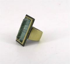 Green Crystal Beryl Green Diamond Organic Silver and Gold Ring