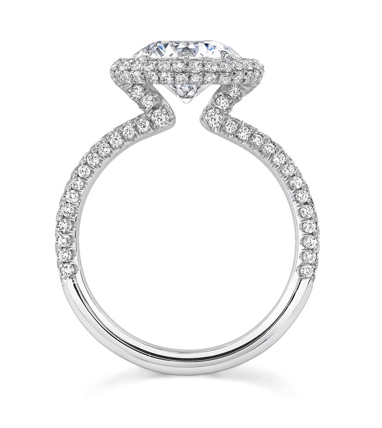 Halo Diamond Platinum Engagement Ring In New Condition For Sale In Carmel by the Sea, CA