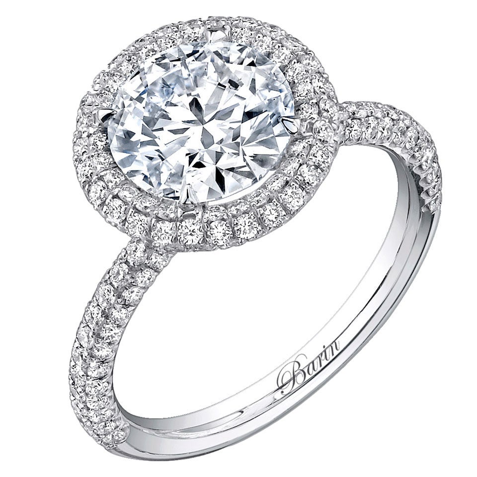 Halo Diamond Platinum Engagement Ring For Sale
