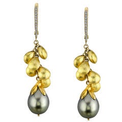 Tahitian Pearl Diamond Gold Dangle Earrings