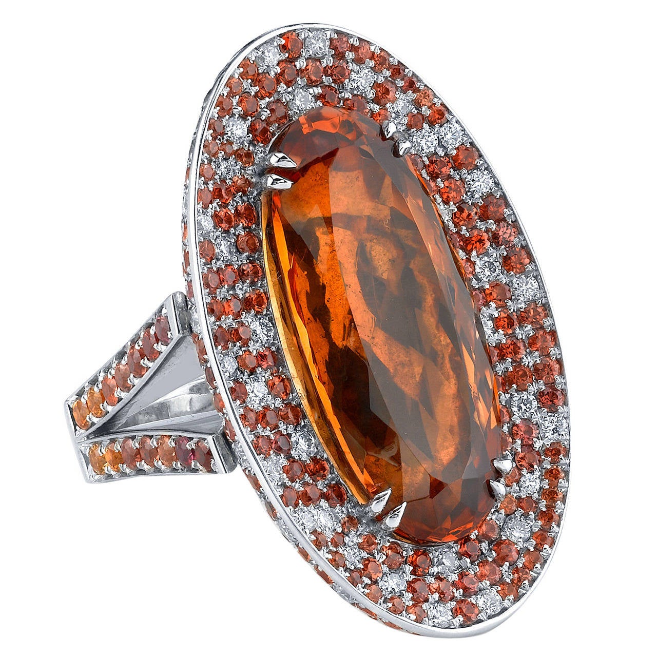 Imperial Topaz Sapphire Diamond White Gold Ring For Sale