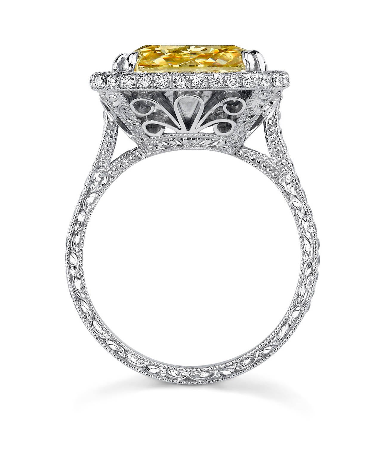 Modern 8.94 Carat GIA Cert Yellow Diamond Platinum Ring For Sale