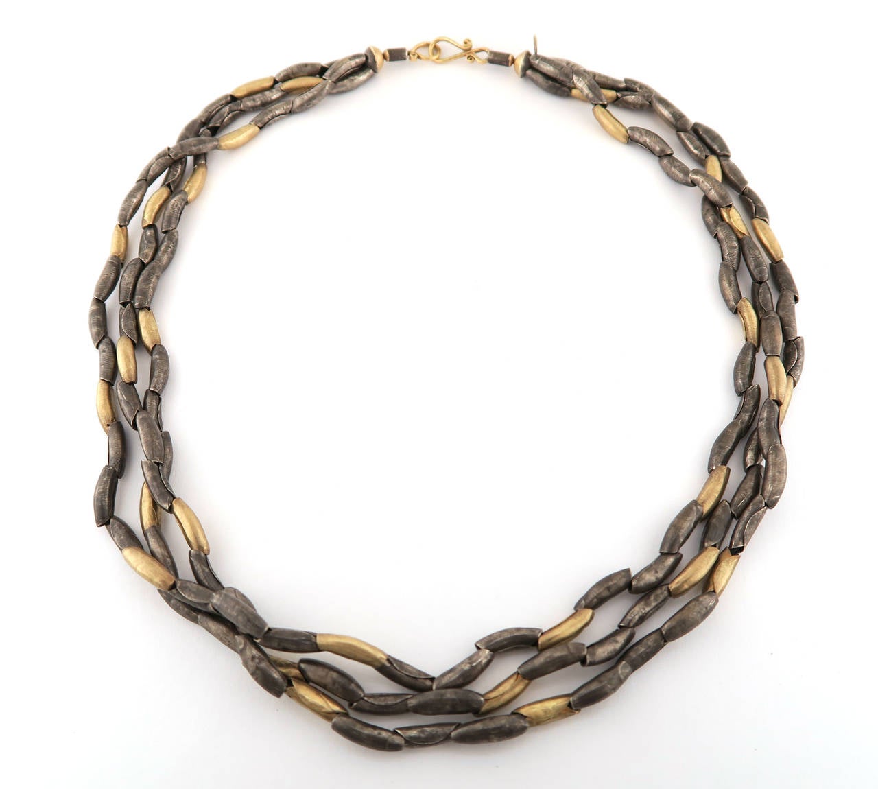 Organic Silver Gold Multi Strand Necklace For Sale