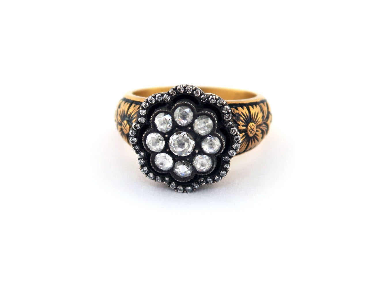 Edwardian Diamond Gold Cluster Ring For Sale