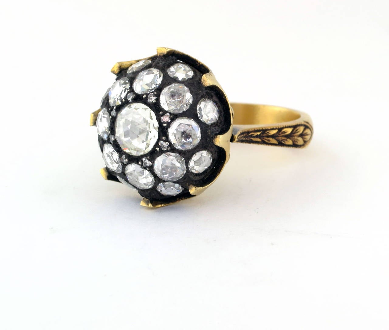 Edwardian Yellow Gold Rose Cut Diamond Cluster Ring In New Condition For Sale In Carmel by the Sea, CA