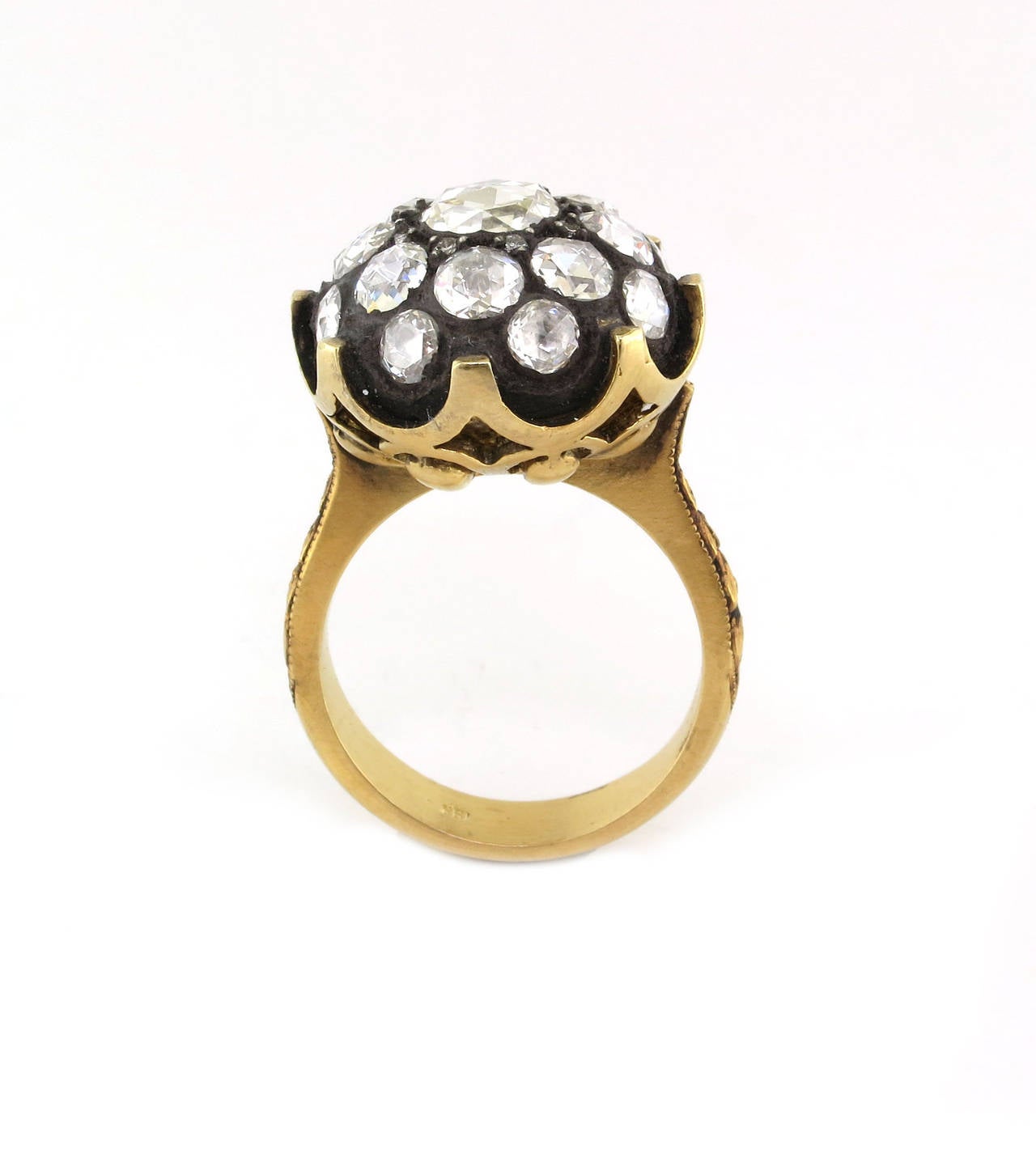 Edwardian Yellow Gold Rose Cut Diamond Cluster Ring For Sale at 1stDibs