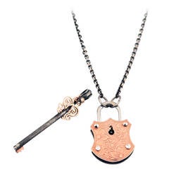Silver Gold Lock and Key Pendant and Chain