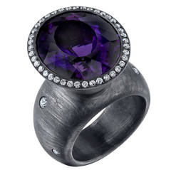Purple Amethyst Diamond Organic Silver Cone Ring