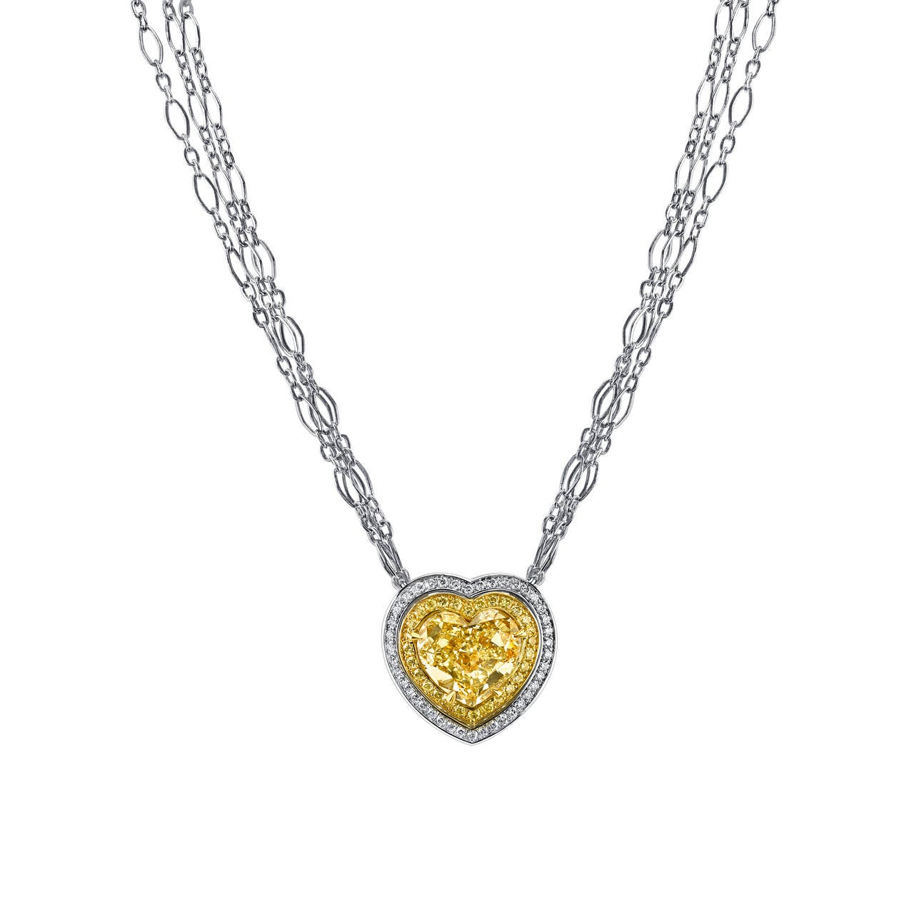 Convertible Heart Shaped Fancy Light Yellow GIA Cert Diamond Ring and Necklace In New Condition For Sale In Carmel by the Sea, CA