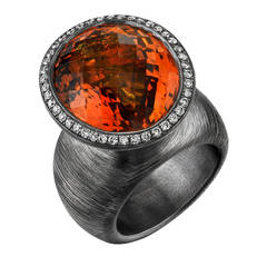 Orange Citrine Diamond Organic Silver Cone Ring