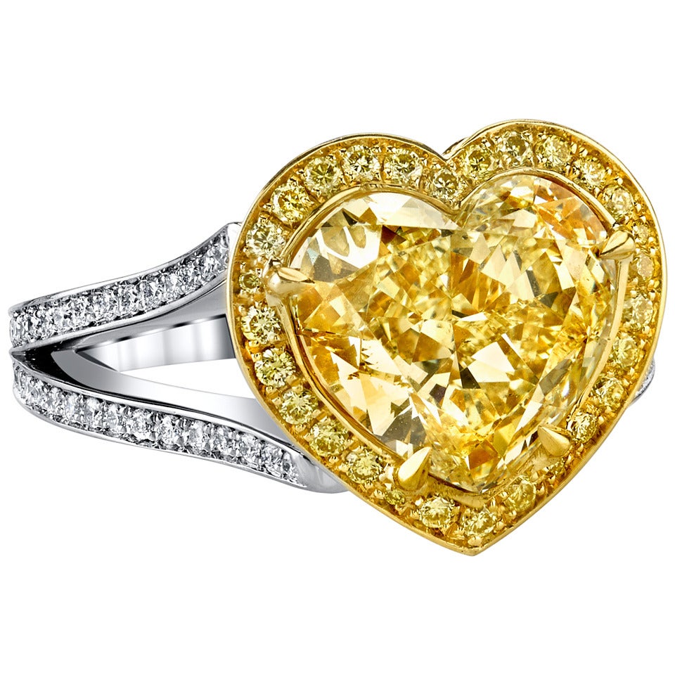 Convertible Heart Shaped Fancy Light Yellow GIA Cert Diamond Ring and Necklace For Sale