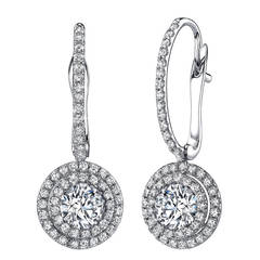 Ideal Cut Diamond Platinum Dangle Earrings