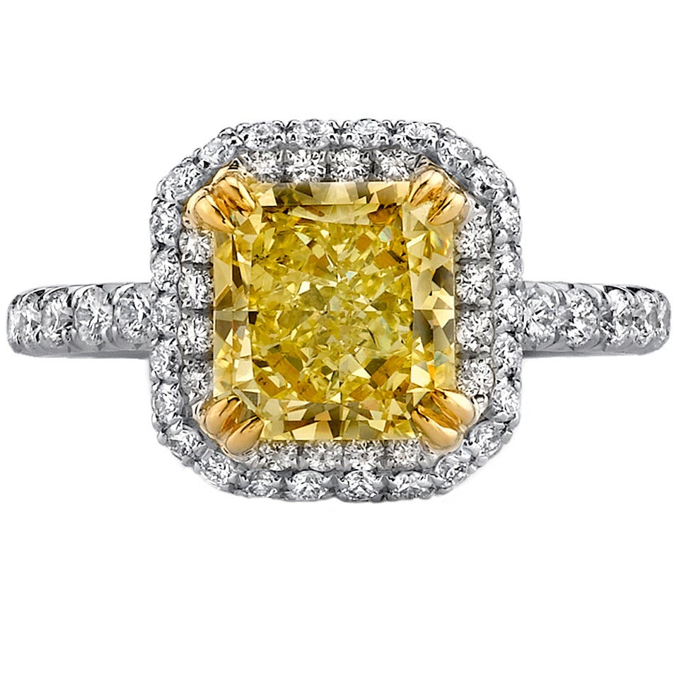Natural Intense Yellow GIA Certified Diamond Gold Platinum Ring