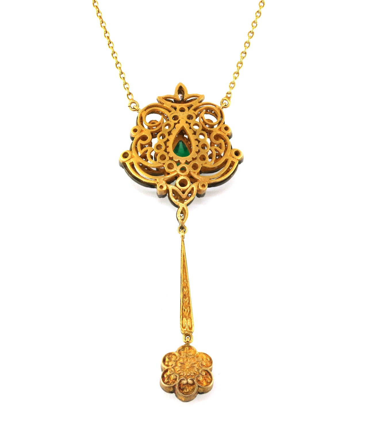 Emerald Diamond Gold Drop Necklace at 1stdibs
