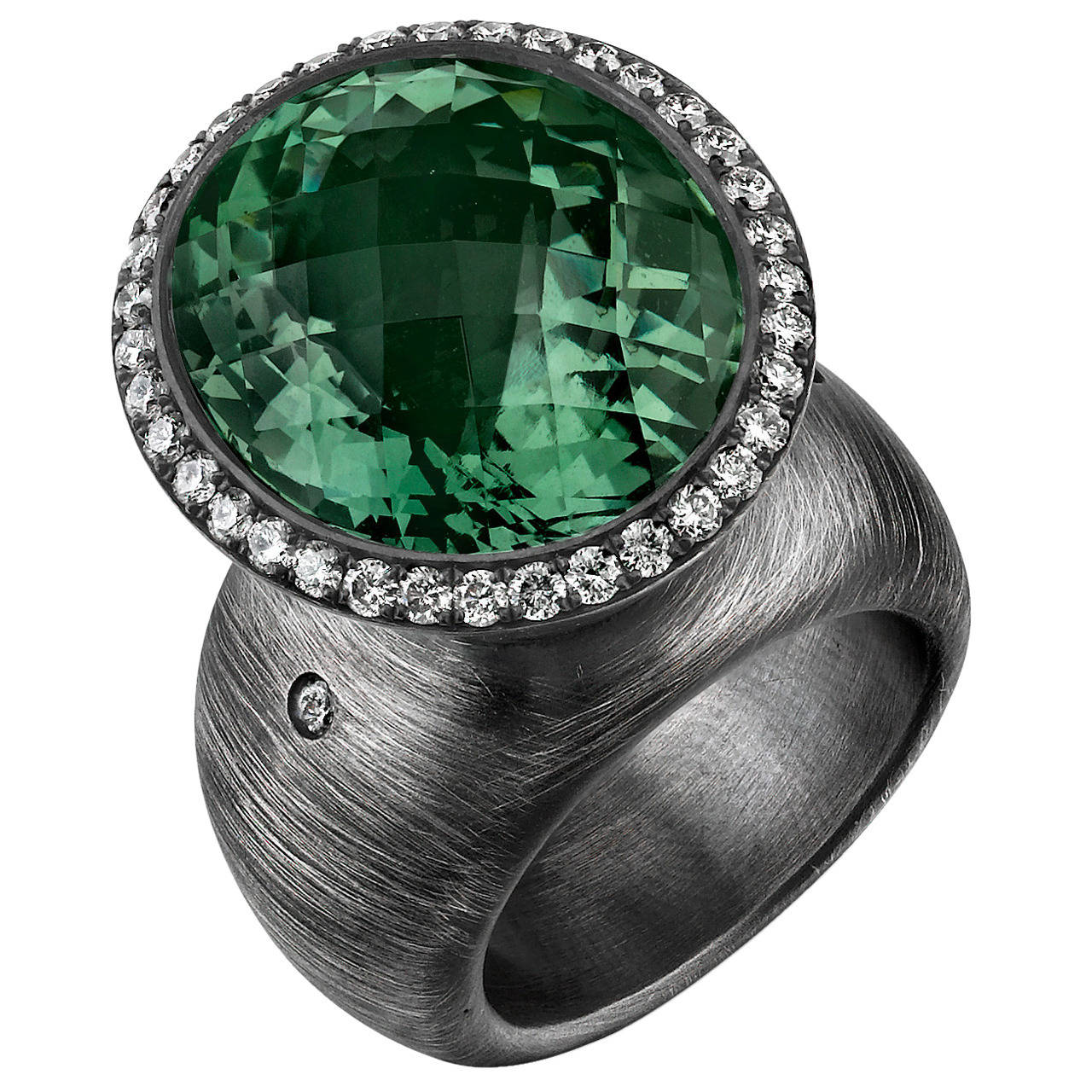 Green Amethyst Diamond Organic Silver Cone Ring For Sale
