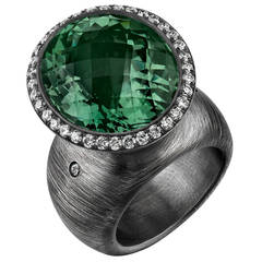 Green Amethyst Diamond Organic Silver Cone Ring