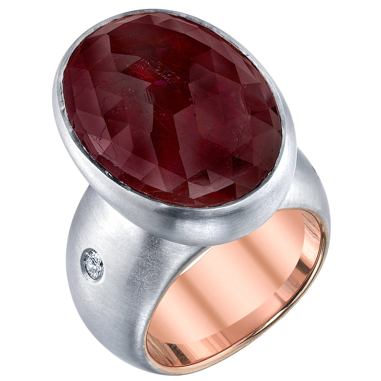 Ruby Slice Diamond Gold Cocktail Ring For Sale
