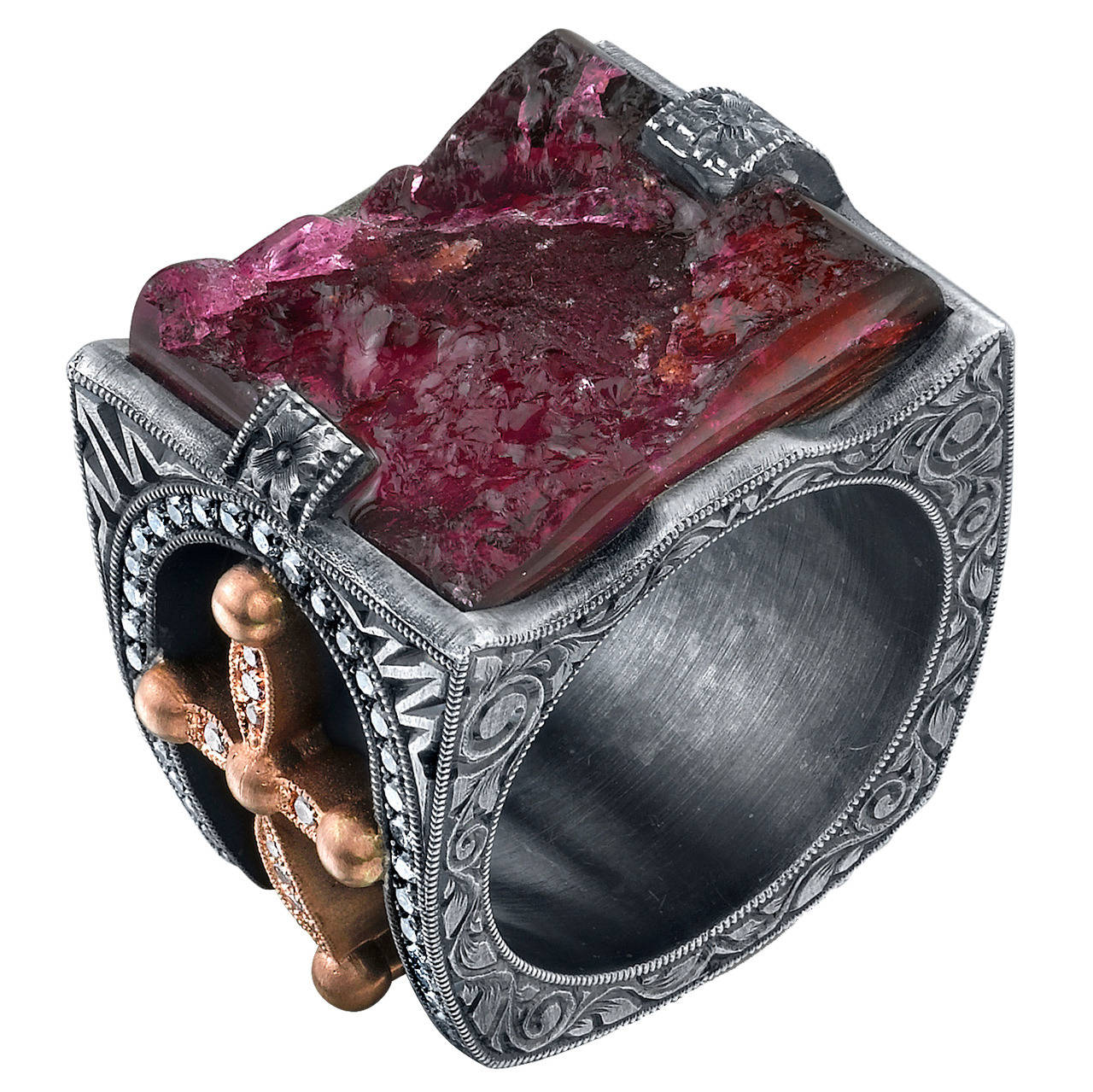 Pink Tourmaline Organic Silver Unisex Ring