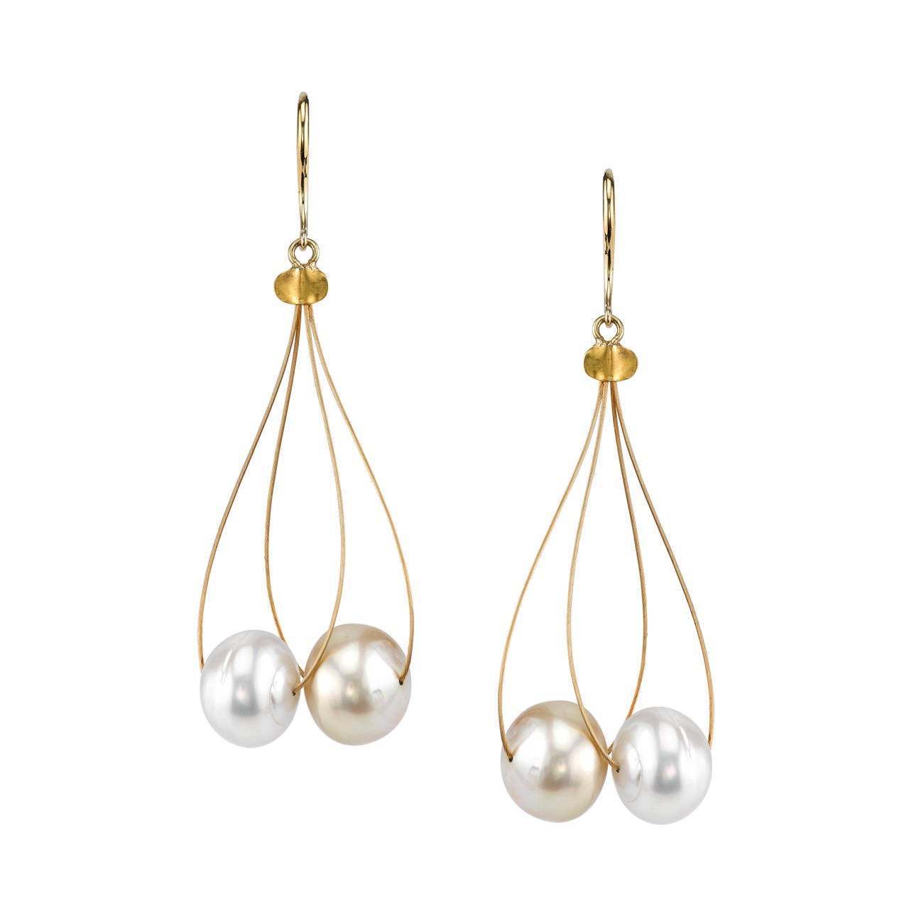 South Sea Pearl Yellow Gold Dangle Earrings For Sale