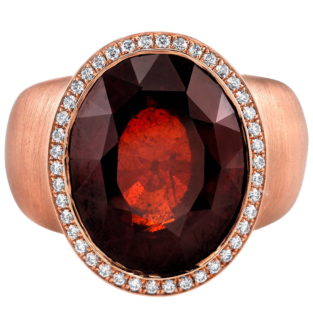 13.87 Carat Garnet Diamond Rose Gold Cocktail Ring For Sale
