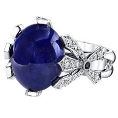 GIA Certified Cabochon Sapphire Diamond Gold Ring