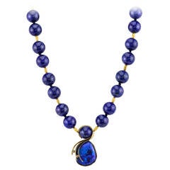 Lightning Ridge Opal Lapis Gold Drop Necklace