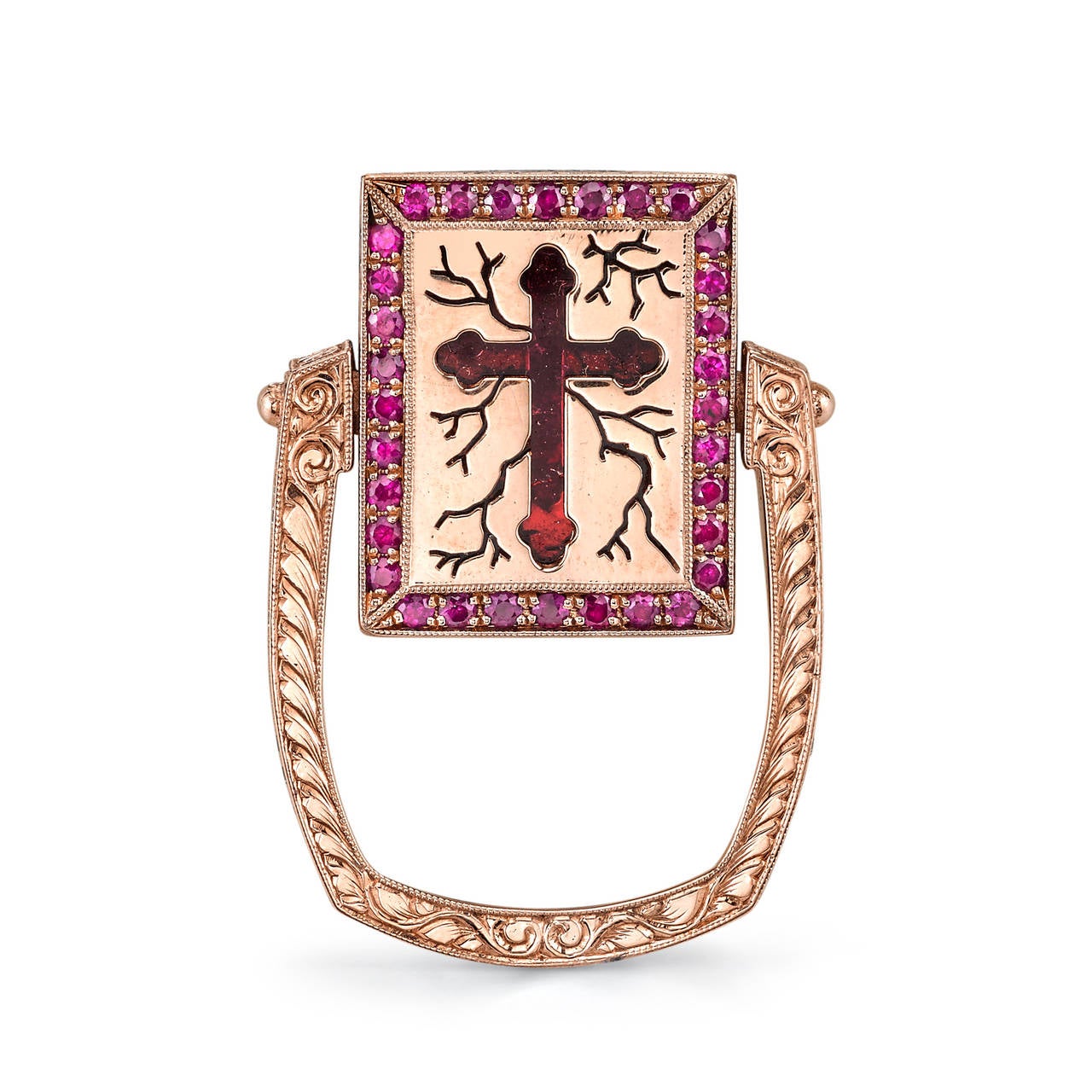 Ruby Tourmaline Diamond Silver Gold Reversible Cross Ring In New Condition For Sale In Carmel by the Sea, CA