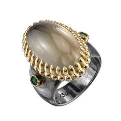 16.57 Carat Moonstone Organic Silver Gold Ring