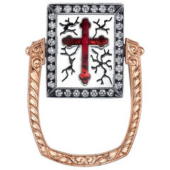 Ruby Tourmaline Diamond Silver Gold Reversible Cross Ring