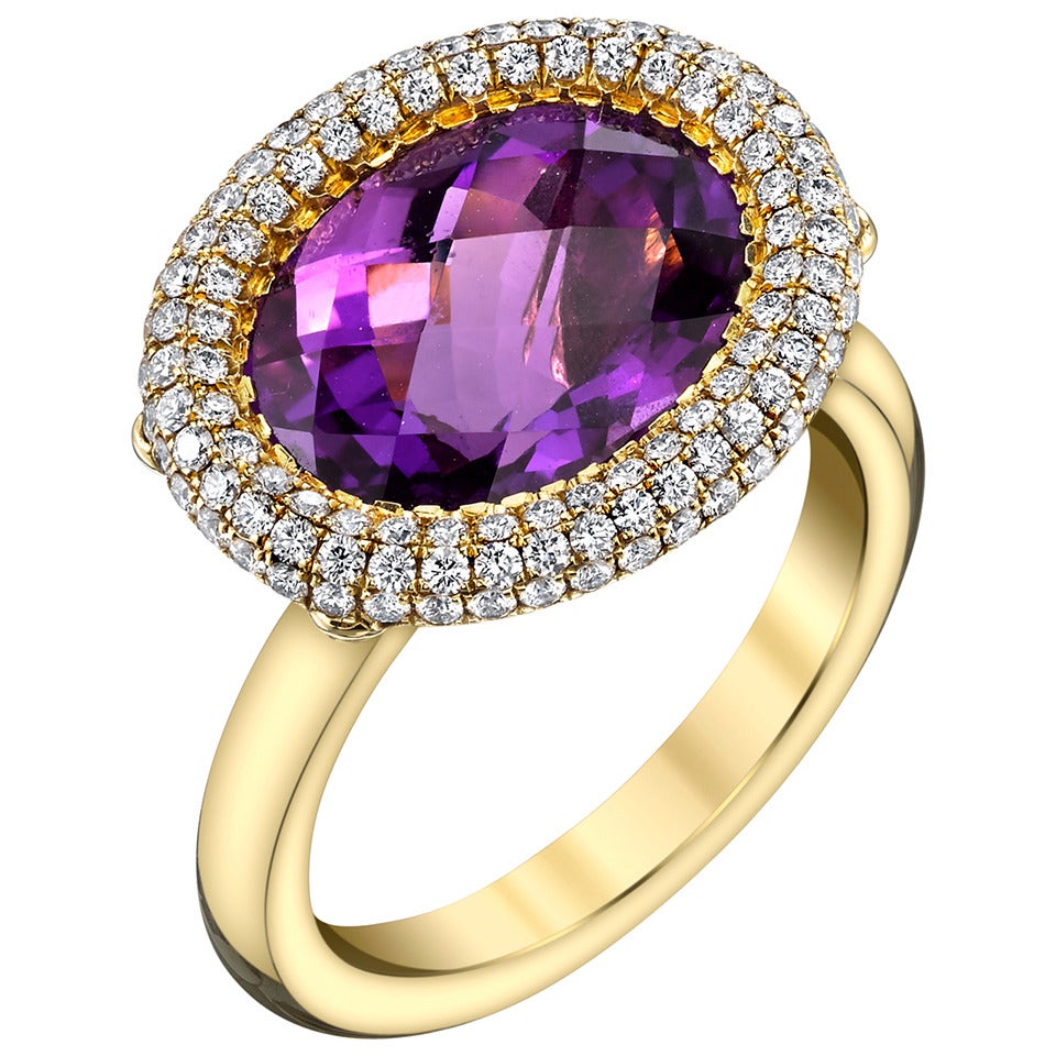 8.33 Carat Amethyst Diamond Gold Cocktail Ring For Sale