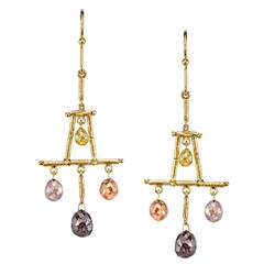 Rustic Diamond Gold Dangle Earrings