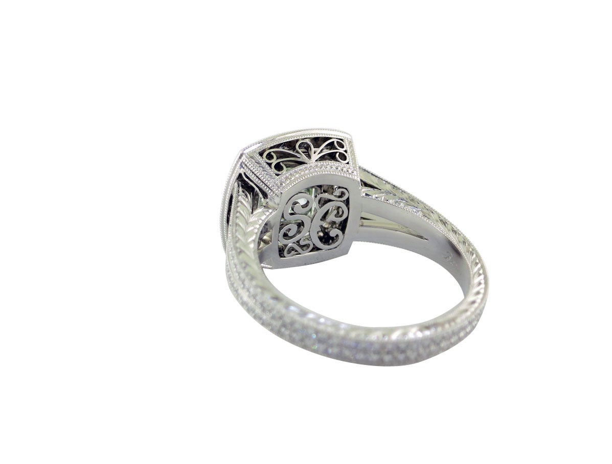 Contemporary Natural Fancy Intense GIA Cert 1.50 Carat Rare Green Diamond Platinum Ring For Sale