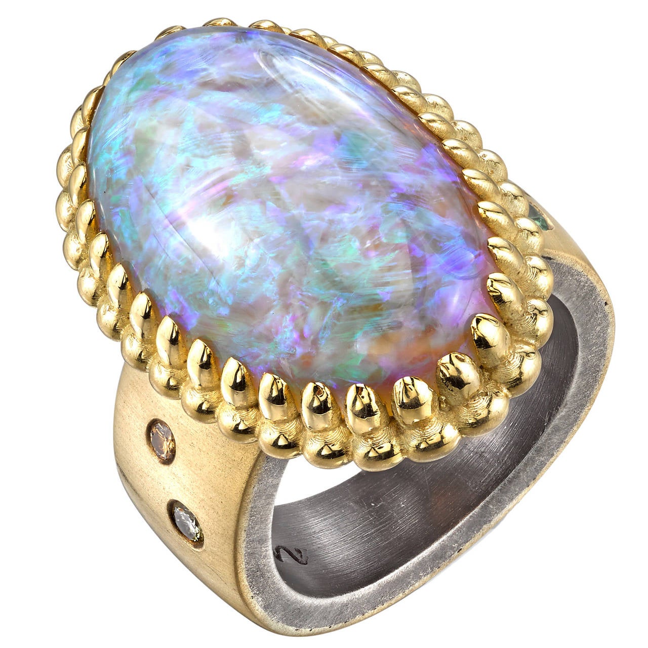 Lightening Ridge Opal Organic Silver Gold Cocktail Ring For Sale