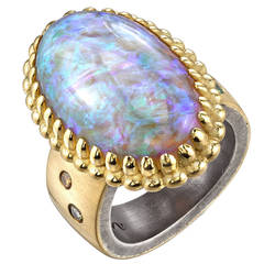 Lightening Ridge Opal Organic Silver Gold Cocktail Ring