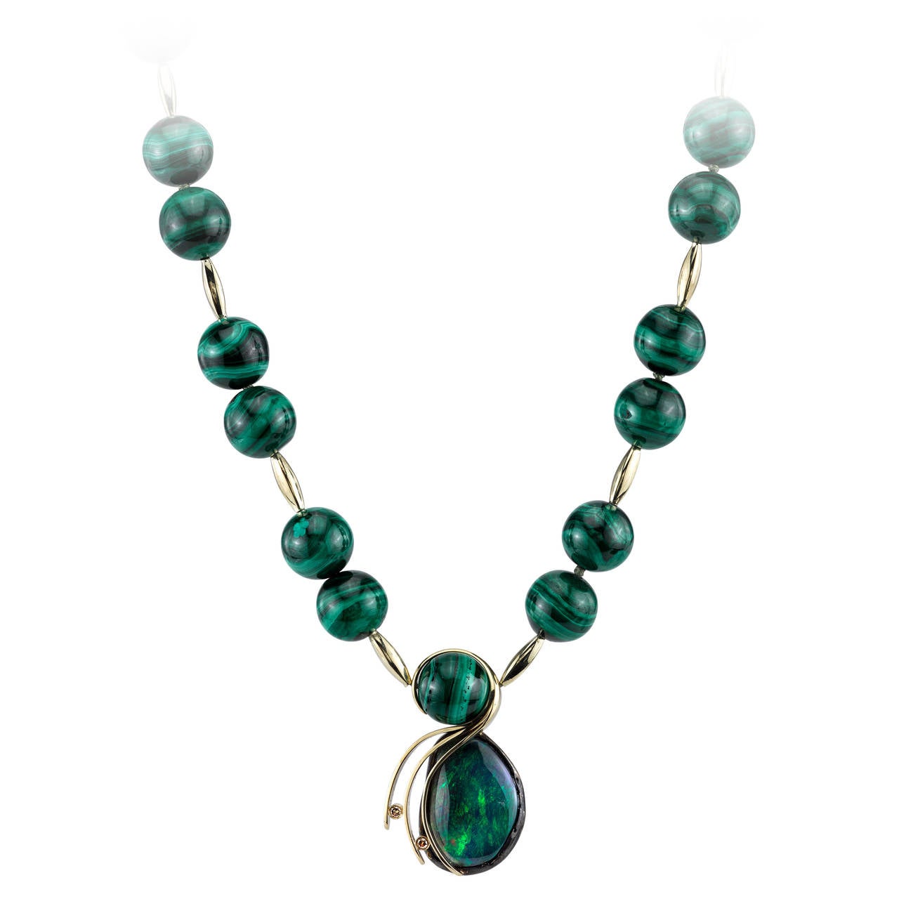 Lightning Ridge Opal Malachite Beads Necklace For Sale